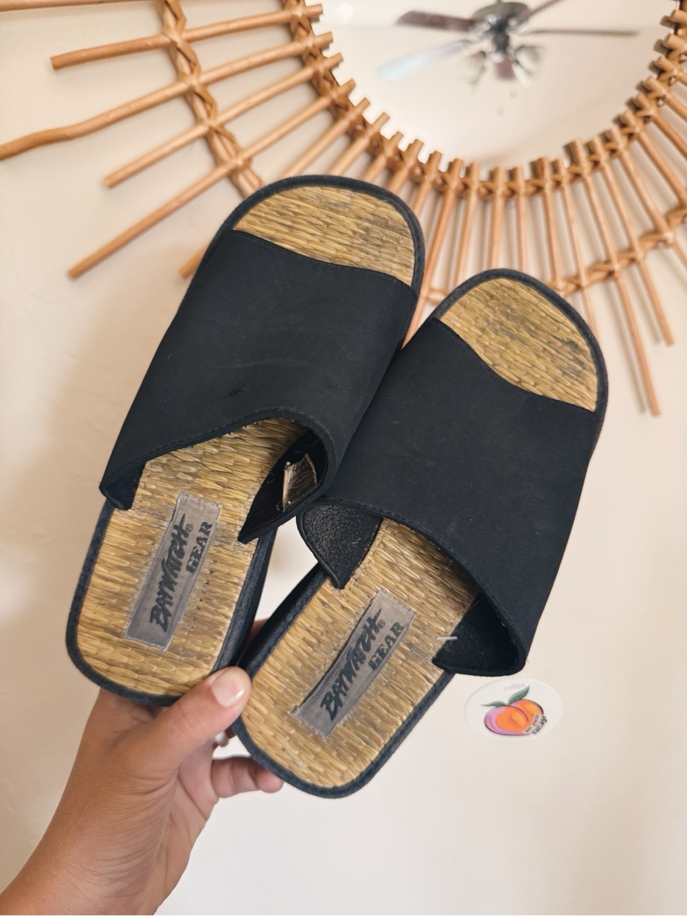Black Platform Sandals with Woven Footbed